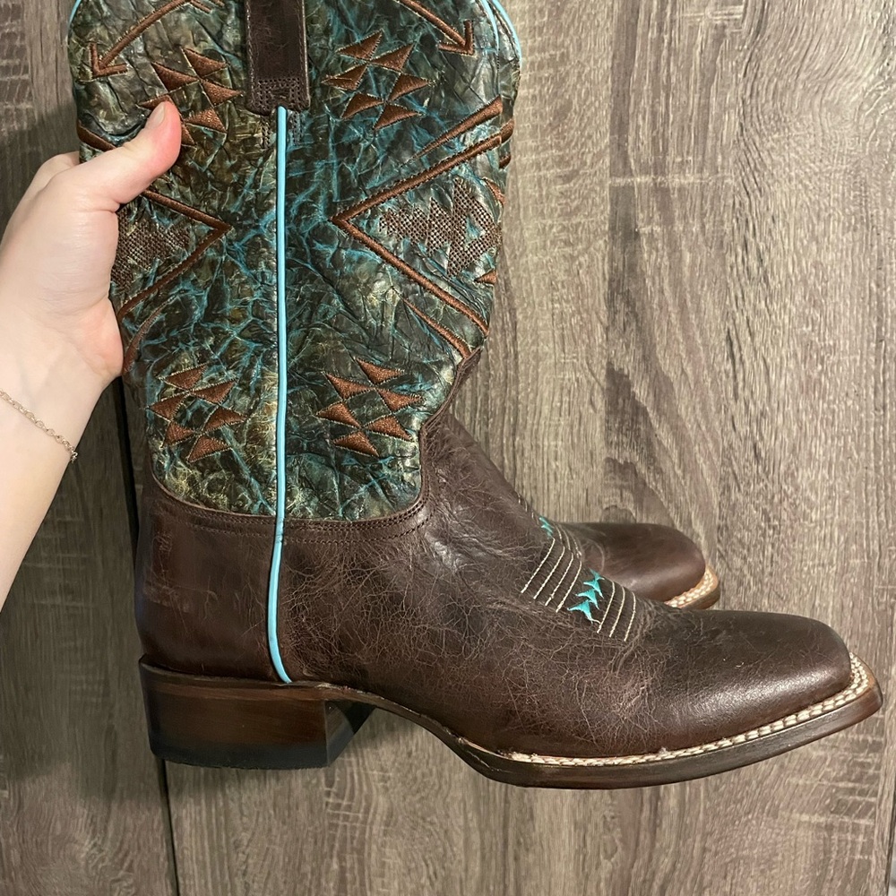 Roper Brown Cowgirl Boots with Turquoise Accents
